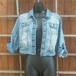 ci Sano Cropped leopord print denim. Jacket.
